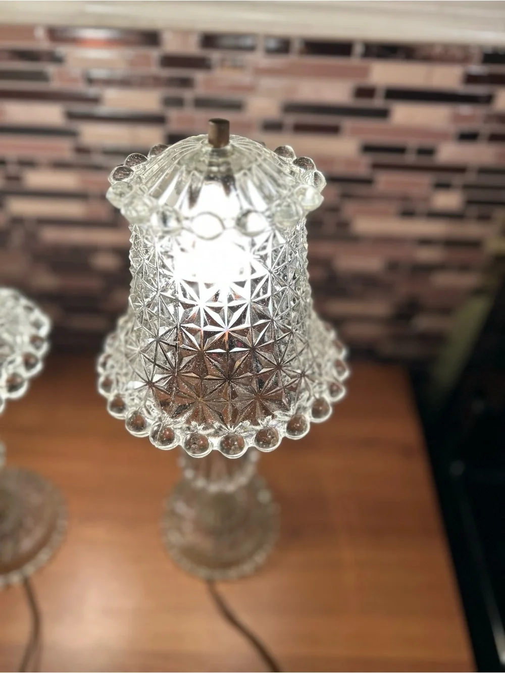 Vintage Crystal Glass Table Lamps - Clear Glass Pair